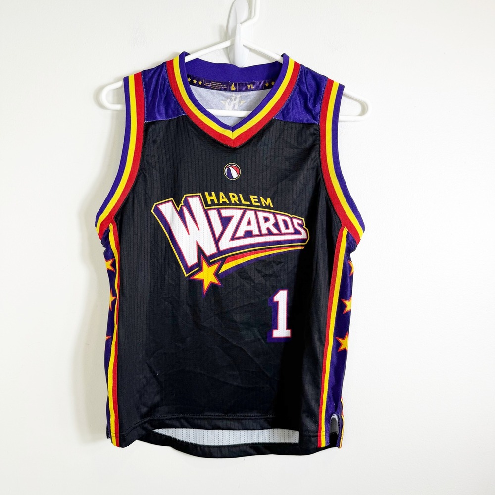 Harlem Wizards Basketball Jersey Youth YL Black Wiz Kid #1 Mesh Athletic Tank